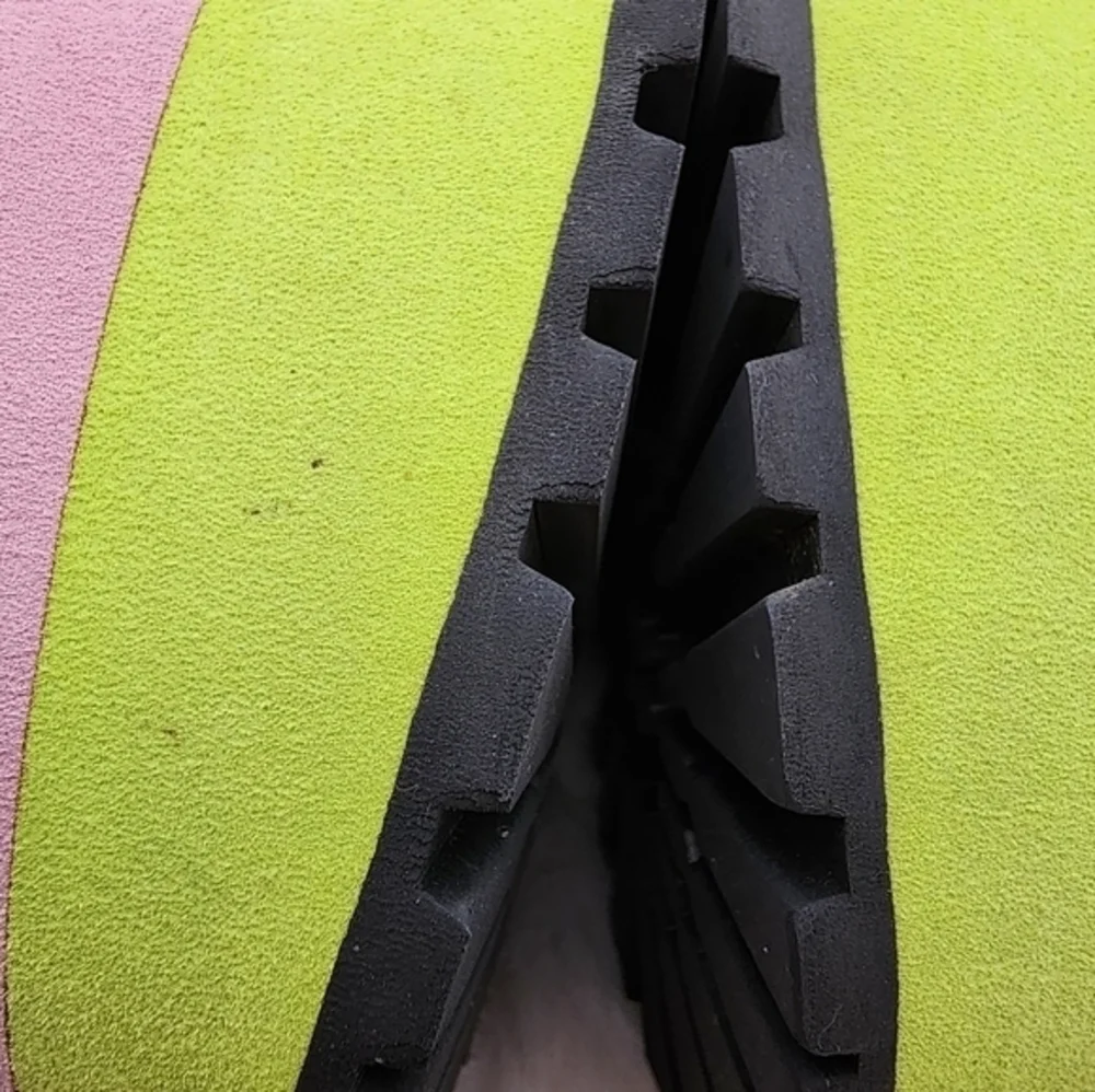 Y2K horoscope 90s HUGE neon chunky platform heel in pink green and black, velvet
